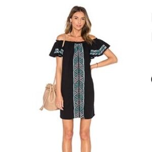 Piper by Townsen Black Off Shoulder Embroidered Dress Size Medium